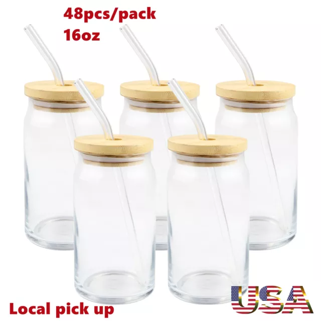 48PACK 16oz Sublimation Beer Glasses Coke Can Shaped Glass Cups with Lid &  Straw