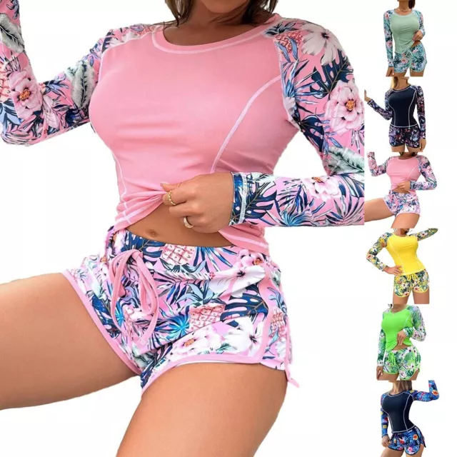 Female Women Swimsuit Suit Beachwear Spring S-XL Printing 2pcs Long Sleeve