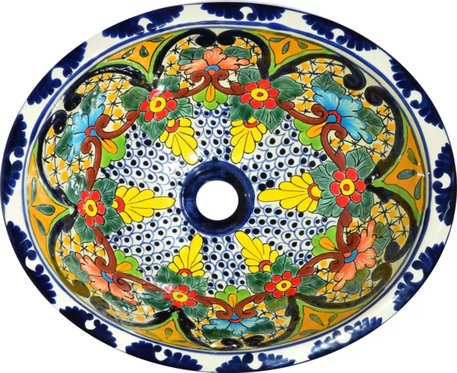 Mexican Ceramic Bathroom Sink 17x14 Drop in Talavera Handmade # 212