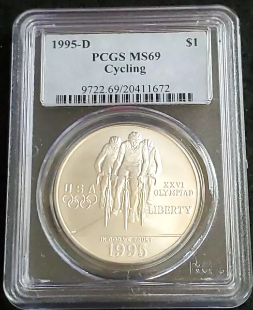 1995-D PCGS MS69 Cycling Commemorative Silver Dollar