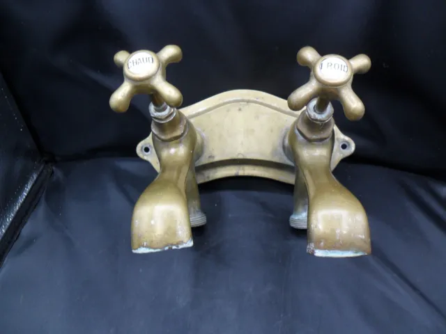 Ancien Robinet Double Art Deco En Bronze Chaud Froid Pour Baignoire