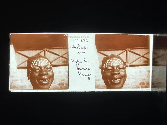 AFRIQUE ETHNOLOGIE 1900 PLAQUE VERRE 45x107 VUE STEREOSCOPIQUE VERASCOPE RICHARD