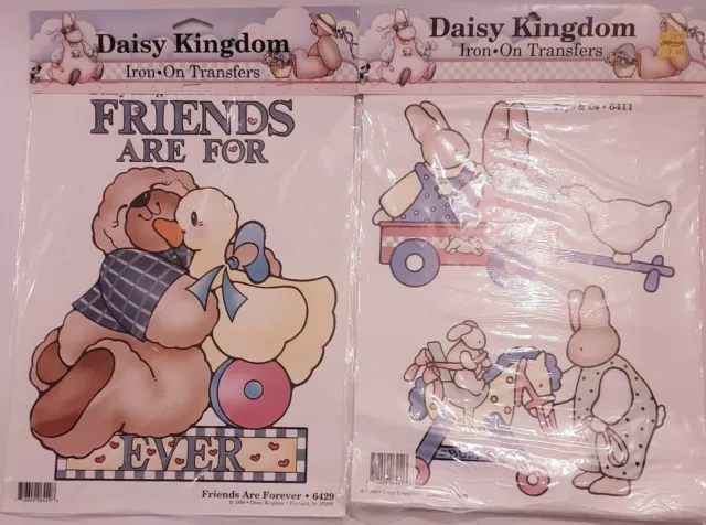De colección 1990 Daisy Kingdom Iron on transferencia Friends are forever 6429 Bunny Buddy