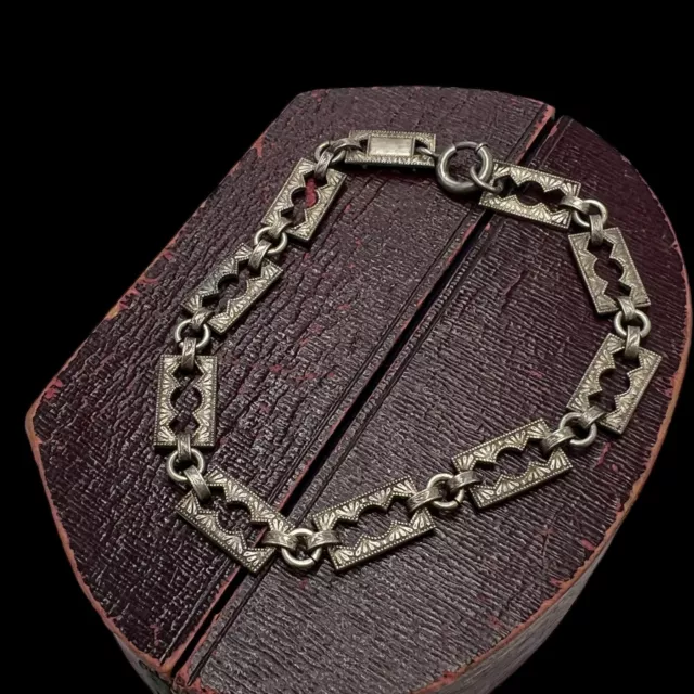 Antico Vintage Art Déco Argento Sterling Filigrana Chased Tennis Bracciale 7.6g