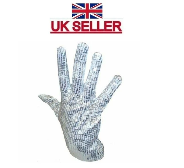 New Michael Jackson Silver Sequin White Glove Billy Jean King Of Pop Fancy Dress