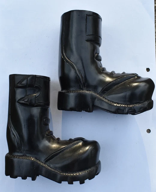 Old African pair of heavy wooden boots paper weight Pen Pencil Holder Black wood