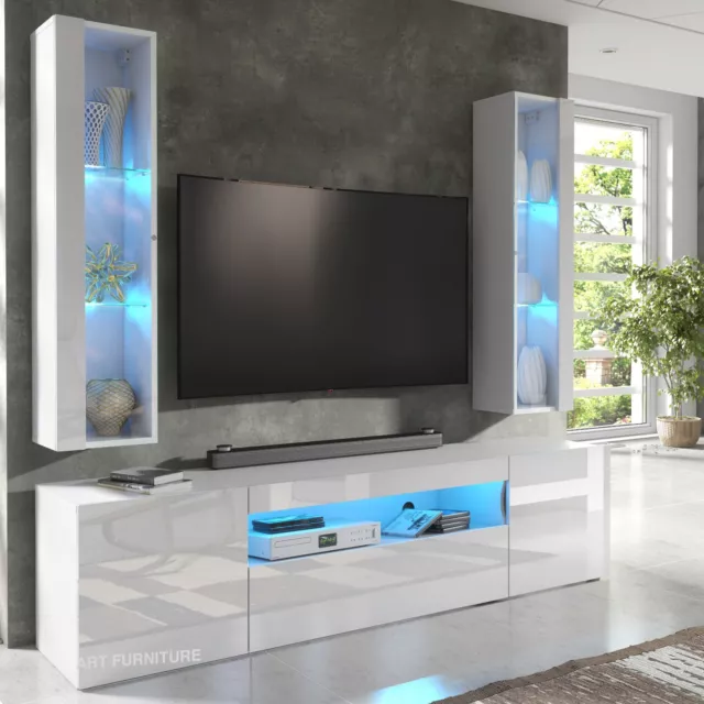 TV Unit High Gloss White &Matt Living Room Set Stand Display Cabinets LED Lights