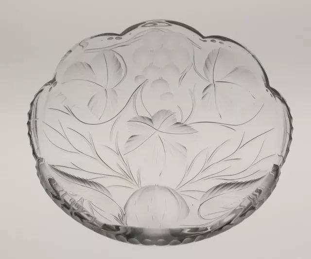 Antique ABP Intaglio Cut Fruits Dish Bowl Brilliant Period Glass Pear Grapes