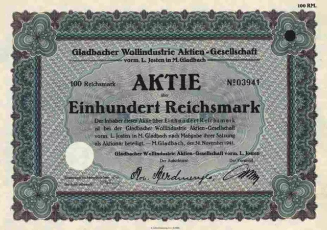 Gladbacher Wollindustrie 1941 MönchenGladbach Henkel Düsseldorf Oppenheim Köln