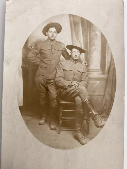 RPPC BW Photo WWI World War 1 Gay Interest Pair Soldiers Army Postcard 1913-18