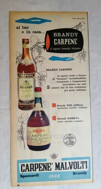 PUBBLICITA' CARTACEA ORIGINALE ADVERTISING BEVANDE "CARPENE' MALVOLTI" del 1959