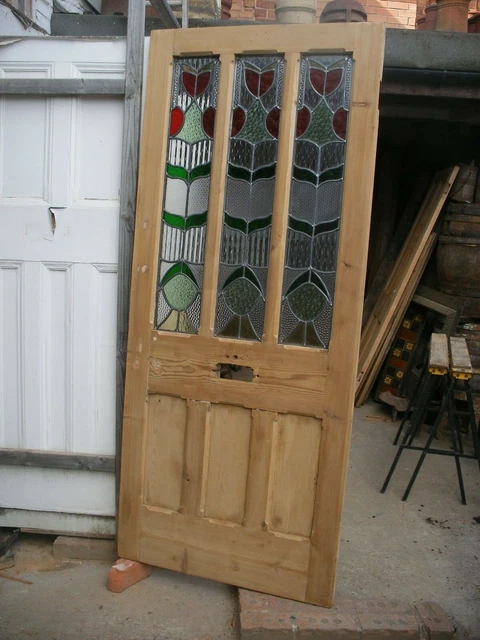 Beautiful reclaimed Victorian stripped pine, stained glass front door