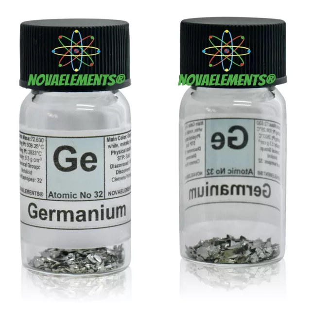 Germanium Métal Element 32 Ge Sample Powder 1 Gram 99.999% Étiqueté Glass Vial