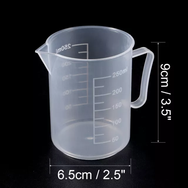 2 piezas de laboratorio transparente blanco PP 250 ml vaso medidor con vaso 3