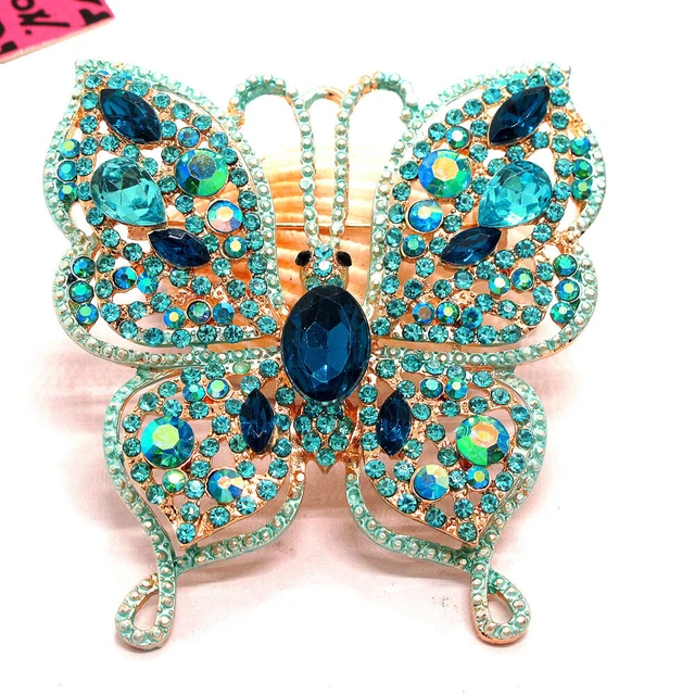 Blue Bling Rhinestone Flower Butterfly Betsey Johnson Charm Brooch Pin Gifts
