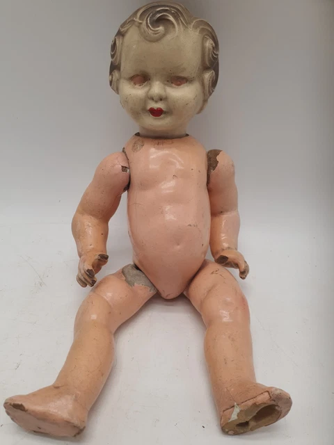 ANCIENNE POUPEE PARLANTE BEBE CARACTERE BOUCHE OUVERTE YEUX BLEUS DORMEURS 45 cm