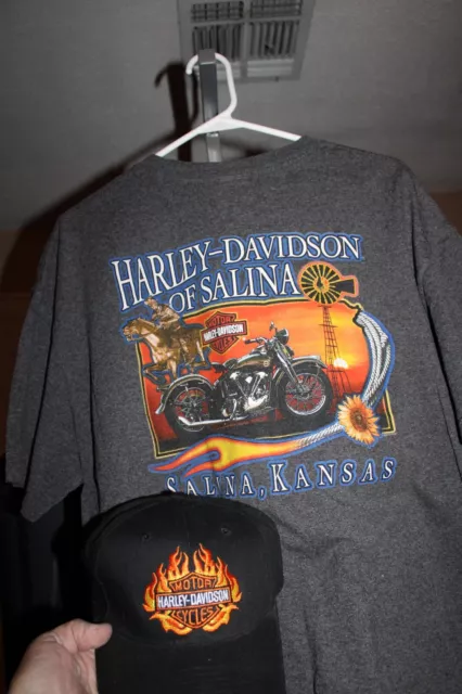 NEW Harley Davidson MOTORCYCLE T Shirt & HAT XL BIG LOGO SALINA KANSAS