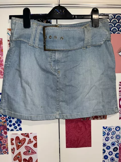 VINTAGE Y2K 90S Denim Kick Pleated RaRa Mini Low Hip Frey Raw Hem