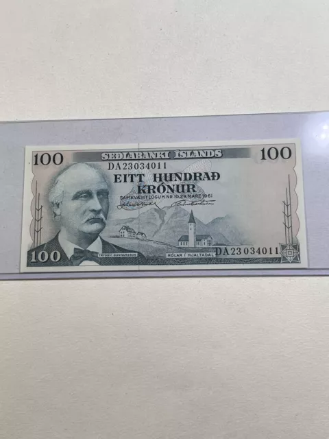 1961 Iceland 100 Kronur Banknote P 44a