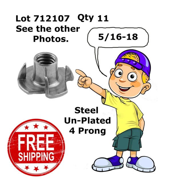 NUTS TEE STEEL 5/16-18 x 3/8" Un-Plated 4 Prong (11) 712107