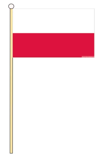 POLAND 18" x 12" LARGE HAND WAVING COURTESY FLAG & POLE