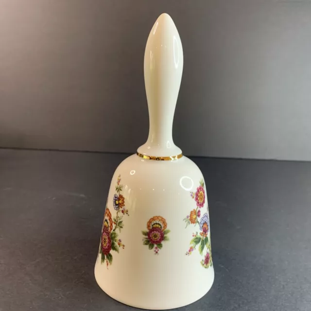 Vintage Bareuther Waldsassen Porcelain Floral Hand Bell Bavaria Germany 7" 2