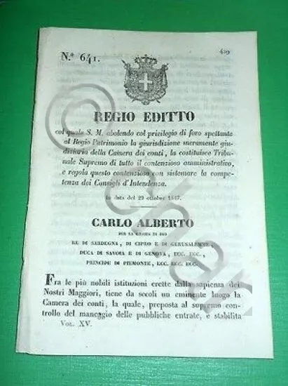 Decreti Regno Sardegna Torino Tribunale Supremo Contenzioso Amministrativo 1847