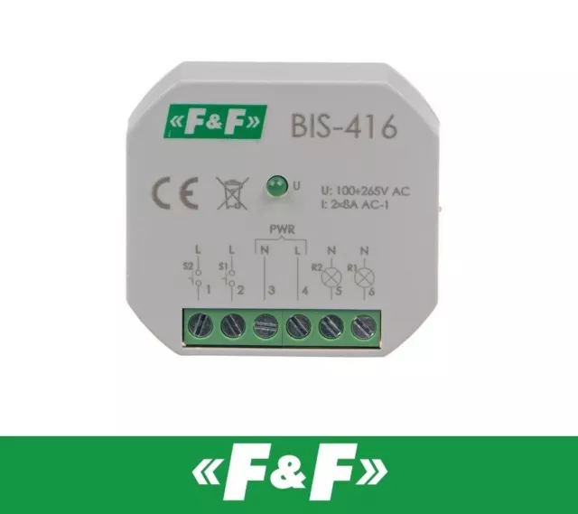 F&F BIS-416-230V Bistabiles Relais Stromstoßrelais Beleuchtung Licht LED 2x NO