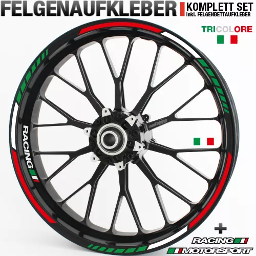 Felgenrandaufkleber GP Tricolore Italien Italy Motorrad Aufkleber rot weiß grün