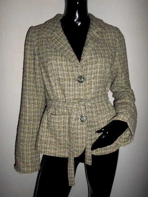 VESTE COURTE Boutons Et Ceinture Femme H&M T:38 Effet Laine