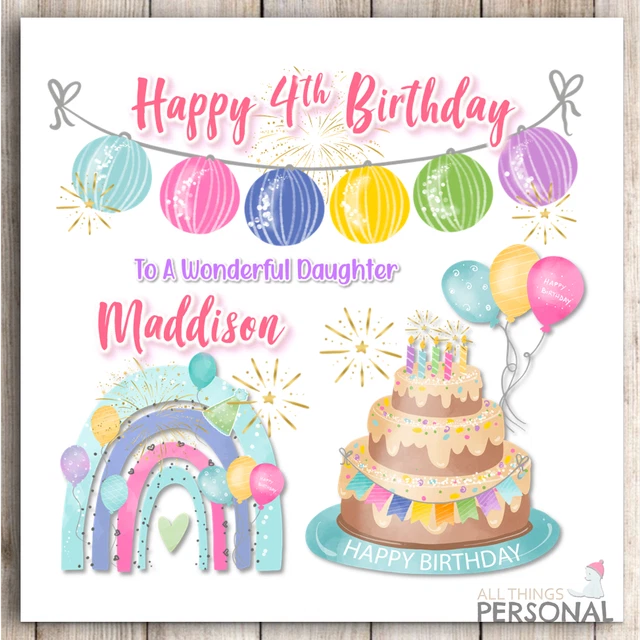 PERSONALISED RAINBOW BIRTHDAY Card Girls 1st 2nd 3rd 4th 5th 6th 7th ...