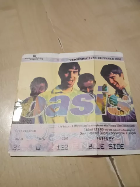 Oasis.Wembley Arena 17/12/1997 original concert ticket.Vgc.