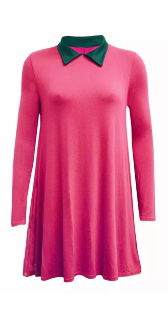 Womens Swing Dress Collared Peter Pan Family Top Flared Plus Size Jersey