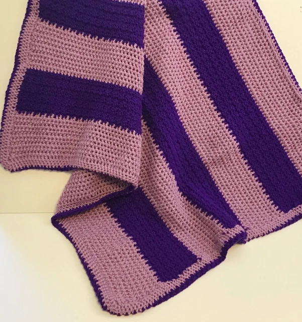 Purple Crochet Baby Afghan Handmade Warm Winter Striped Blanket Girl