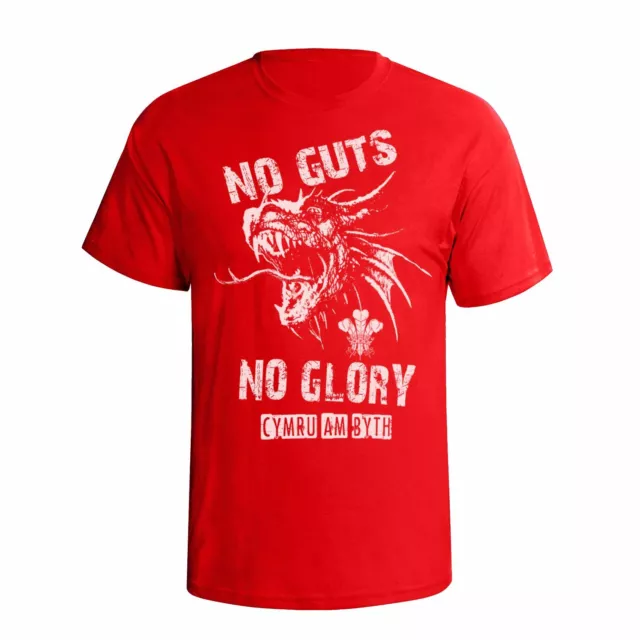 Mens WALES Rugby T-Shirt ORGANIC No Guts No Glory 6 Nations WELSH Kit Jersey