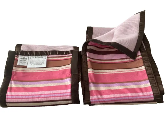 BreathableBaby Breathable Classic Mesh Crib Liner Pink Stripes with brown trim