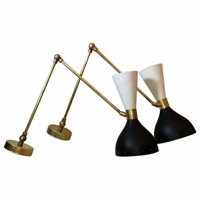 Double Brass Wall Sconce, Midcentury Style Solid Brass Shades Lamp pc1