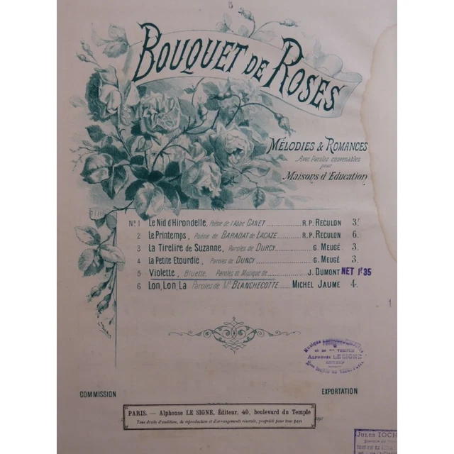 DUMONT Jules Violette Chant Piano ca1885