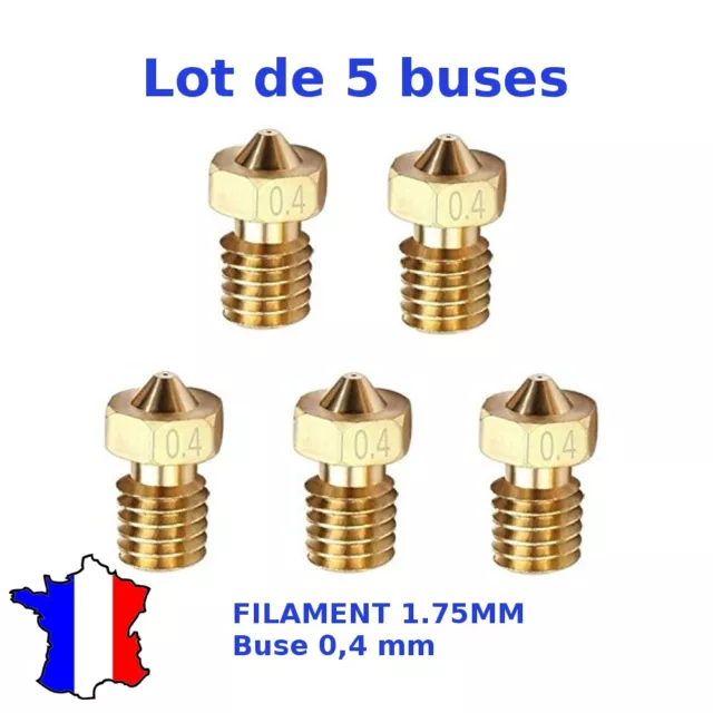 lot de 5 buses 0.4 mm Nozzle Print Head for 1.75mm J-head/E3D ABS PLA 3D Printer