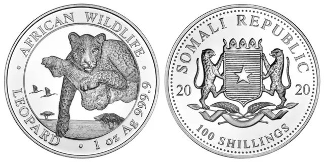 Somalia 100 Shillings Leopard 2020 - 1 Unze Silber