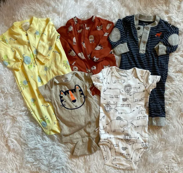 Baby Boy Clothes Lot Of 5 0-3M 3-6M Sleepers Bodysuits Carters Old Navy Gerber