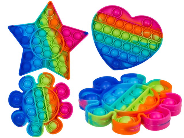 Plopper Anti Stress Spielzeug 4er Set - Bubble Fidget Toy Mit Herz, Sonnenblume, Bär & Stern