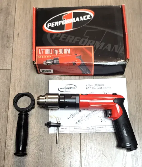 Performance One 1/2" Reversible 1HP Air Drill w/Variable Speed Trigger #DR0280R1