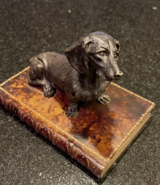 Dachshund On Book Desk Paperweight Original Bookworks Gloucestershire, England
