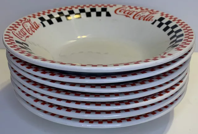 Set Of 4 Vintage Coca-Cola Gibson 8" Cereal Soup Bowls Red/Black Checkered