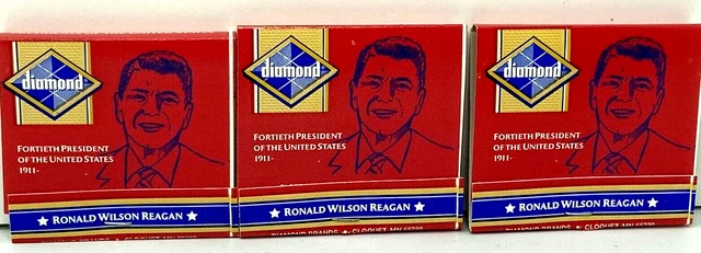 (3)President Ronald Reagan Vintage Diamond Brand Match Books