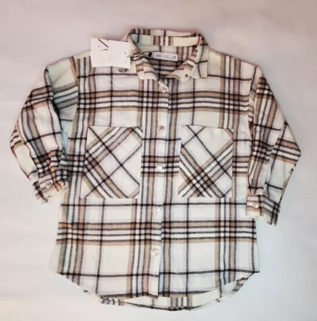 Zara Kids Girls Button Down Plaid Flannel Shirt with Long Sleeve Size 7