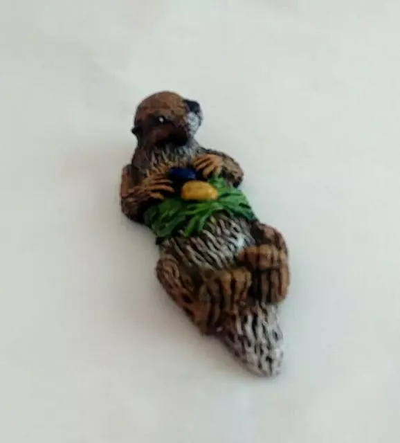 Otter Figurine Floating On Back With Food 2  1/2" X 1  1/4"  Felt Back