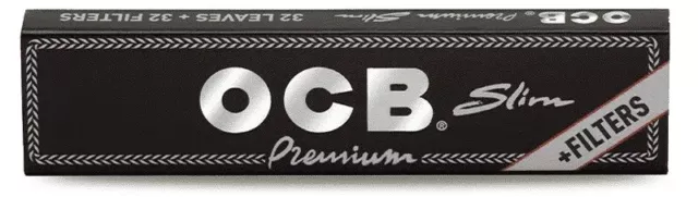 OCB Schwarz Premium Long Slim + Tips 32 x 32 Blatt + Tips Long Papers Blättchen