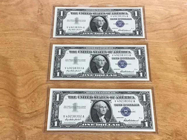 Lot Of 3 Dated 1957 $1 Blue Seal Silver Certificates C.u. Consecutive Numbered